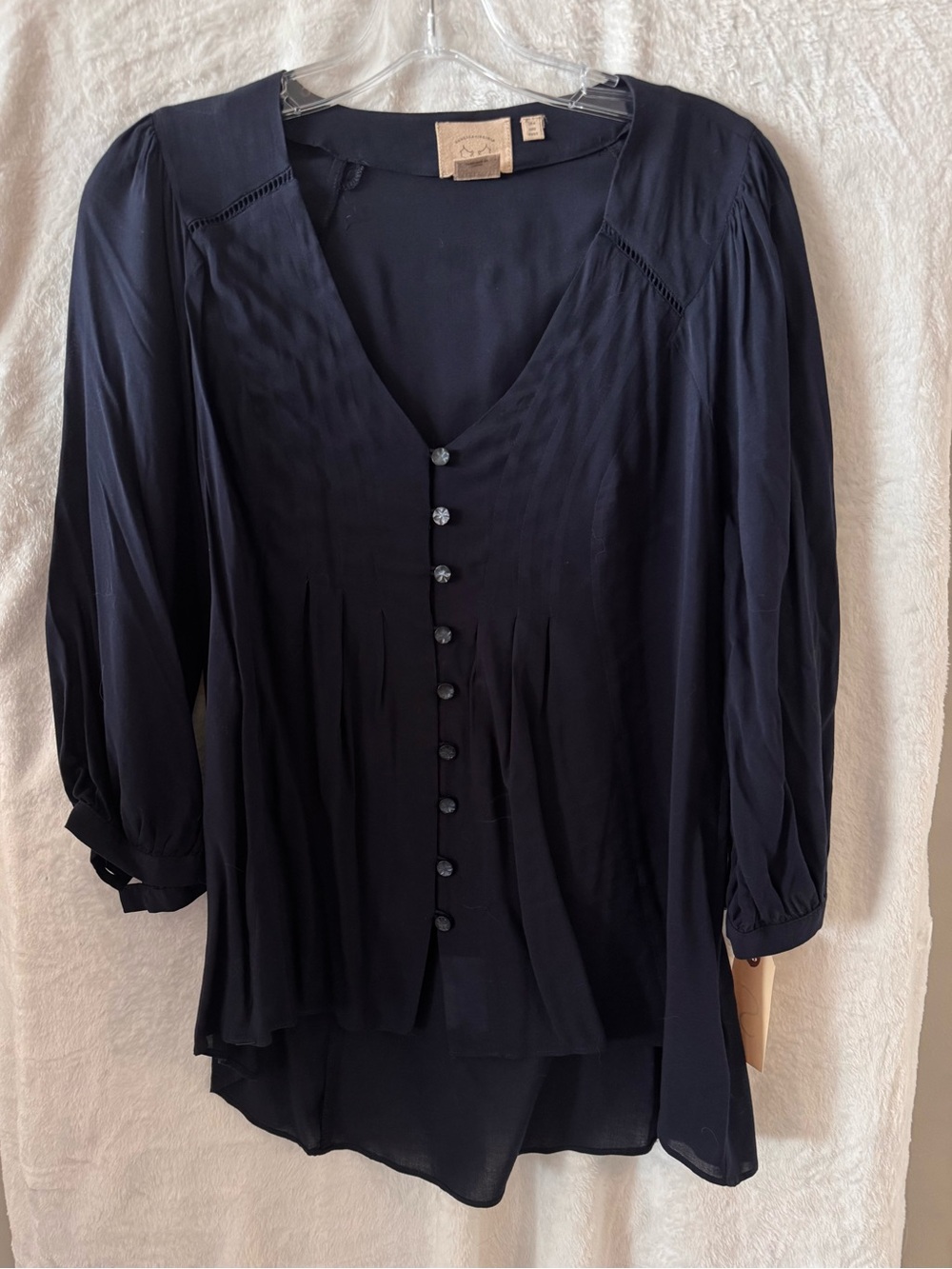 Vanessa Virginia Anthropology Navy V-Neck Button-Front Blouse by Unknown Brand